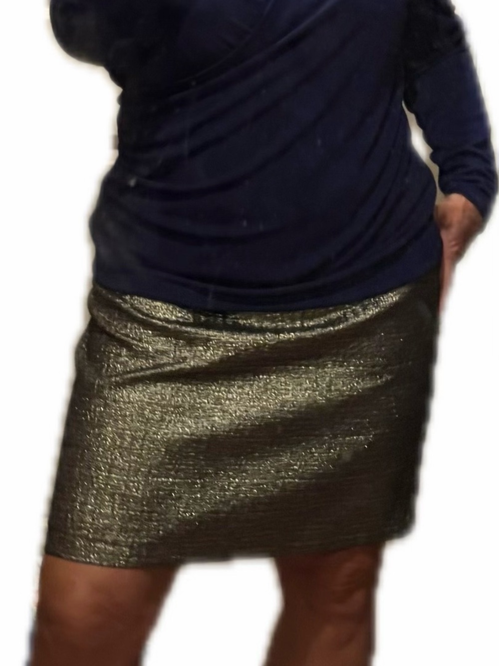 2-piece/gold foil skirt & INC royal blue crossover Long Sleeve Top